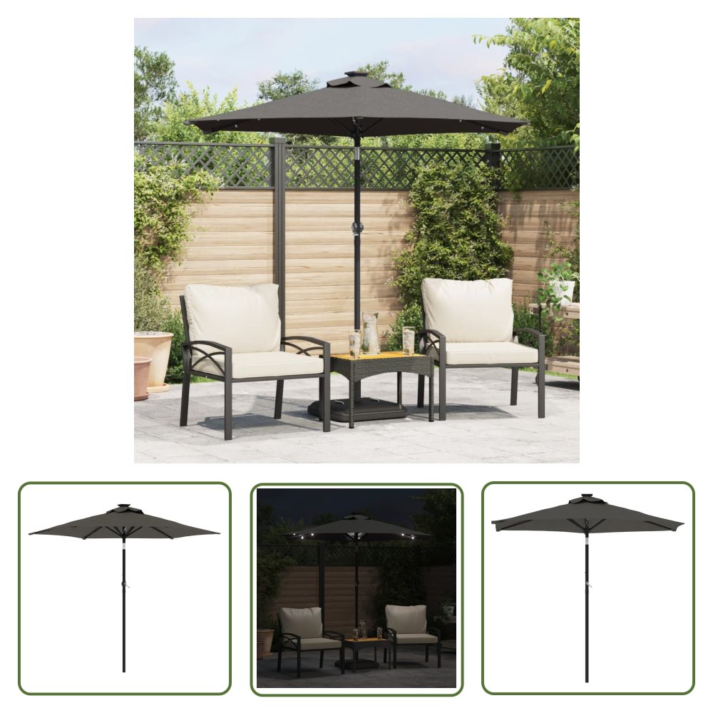 The Living Store Parasol ogrodowy LED - stalowy słupek - antracyt - 225x225x212 cm - Parasol Ogrodowy