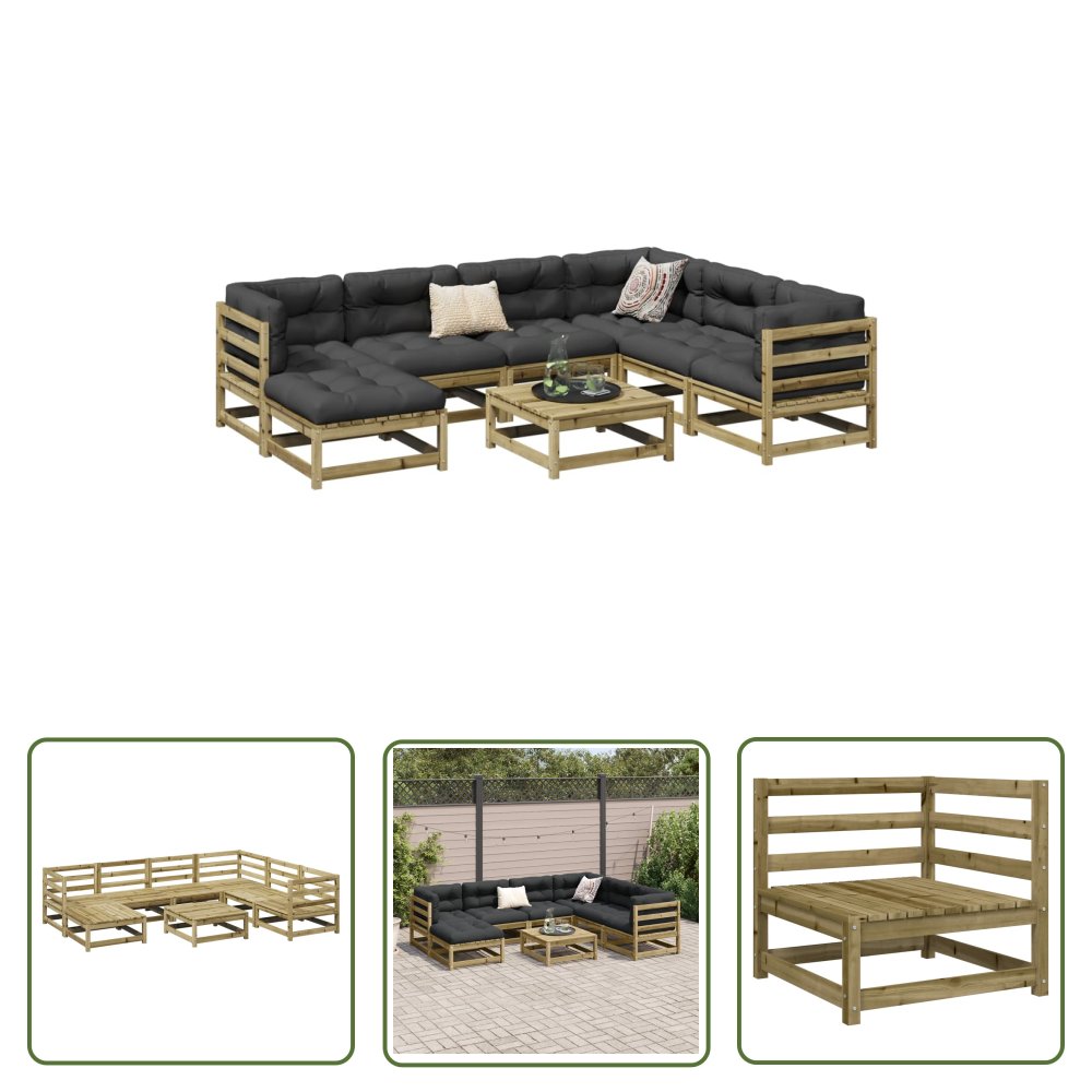 The Living Store 8-cz. zestaw wypoczynkowy do ogrodu - impregnowana sosna - Zestaw Wypoczynkowy Do Ogrodu