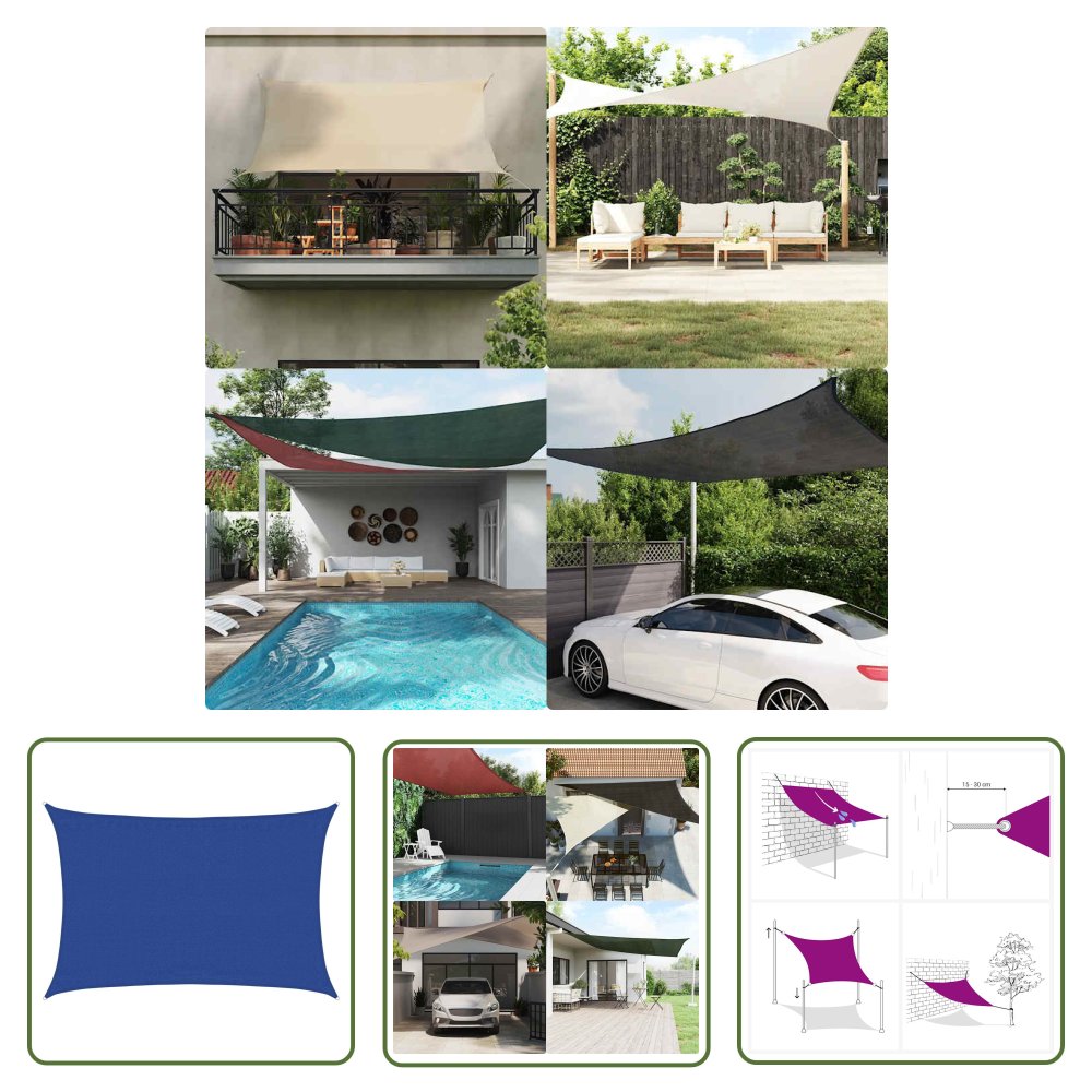 The Living Store Żagiel przeciwsłoneczny - 160 g/m² - niebieski - 3 -5x4 -5 m - HDPE - Żagiel Przeciwsłoneczny