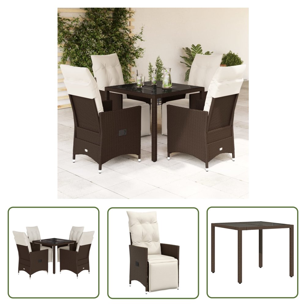 The Living Store 5-cz. zestaw mebli ogrodowych z poduszkami - brązowy - polirattan - Meble Ogrodow