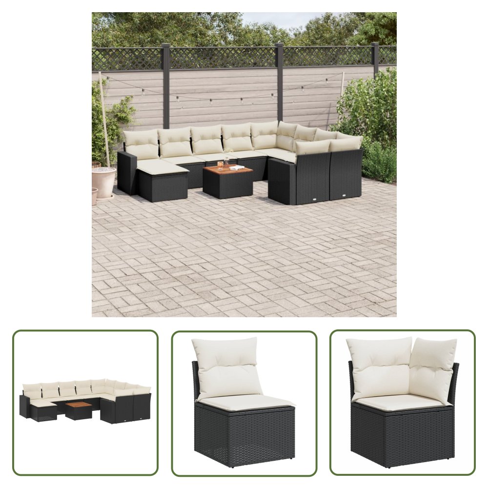 The Living Store 11-cz. zestaw wypoczynkowy do ogrodu - poduszki czarny rattan PE - Sofa Ogrodowa