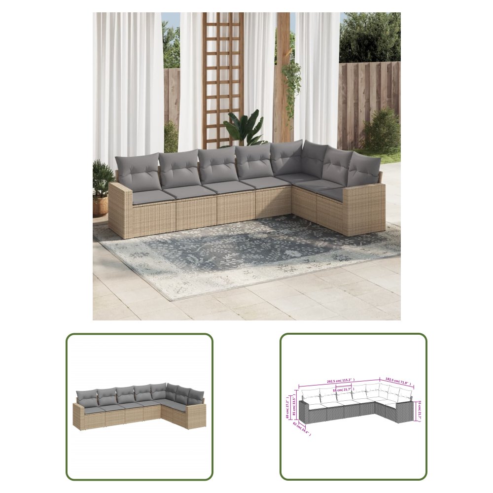 The Living Store 7-cz. zestaw wypoczynkowy do ogrodu - z poduszkami - beżowy - Sofa Ogrodowa