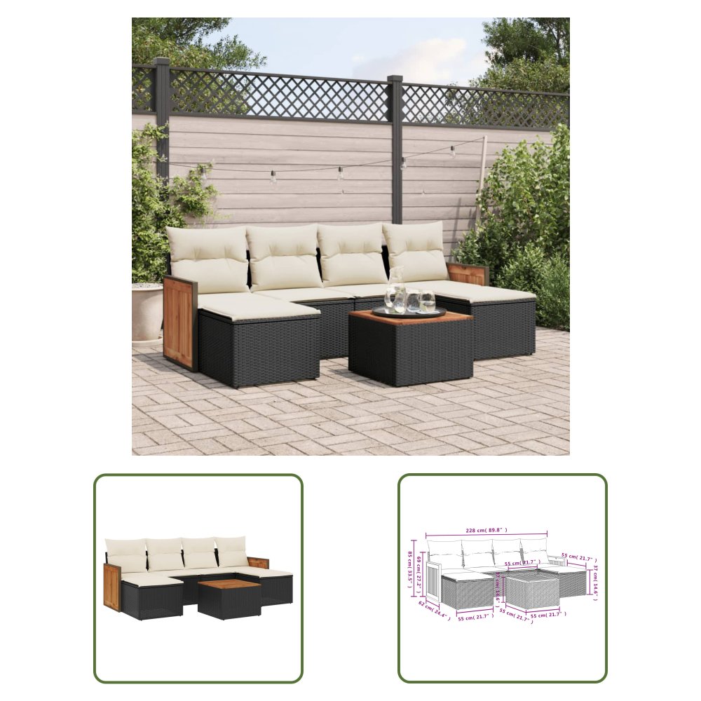 The Living Store 7-cz. zestaw wypoczynkowy do ogrodu - z poduszkami - czarny - Sofa Ogrodowa