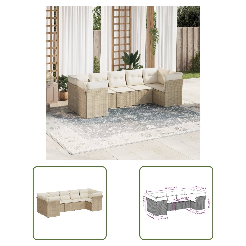 The Living Store 7-cz. zestaw wypoczynkowy do ogrodu - z poduszkami - beżowy - Sofa Ogrodowa