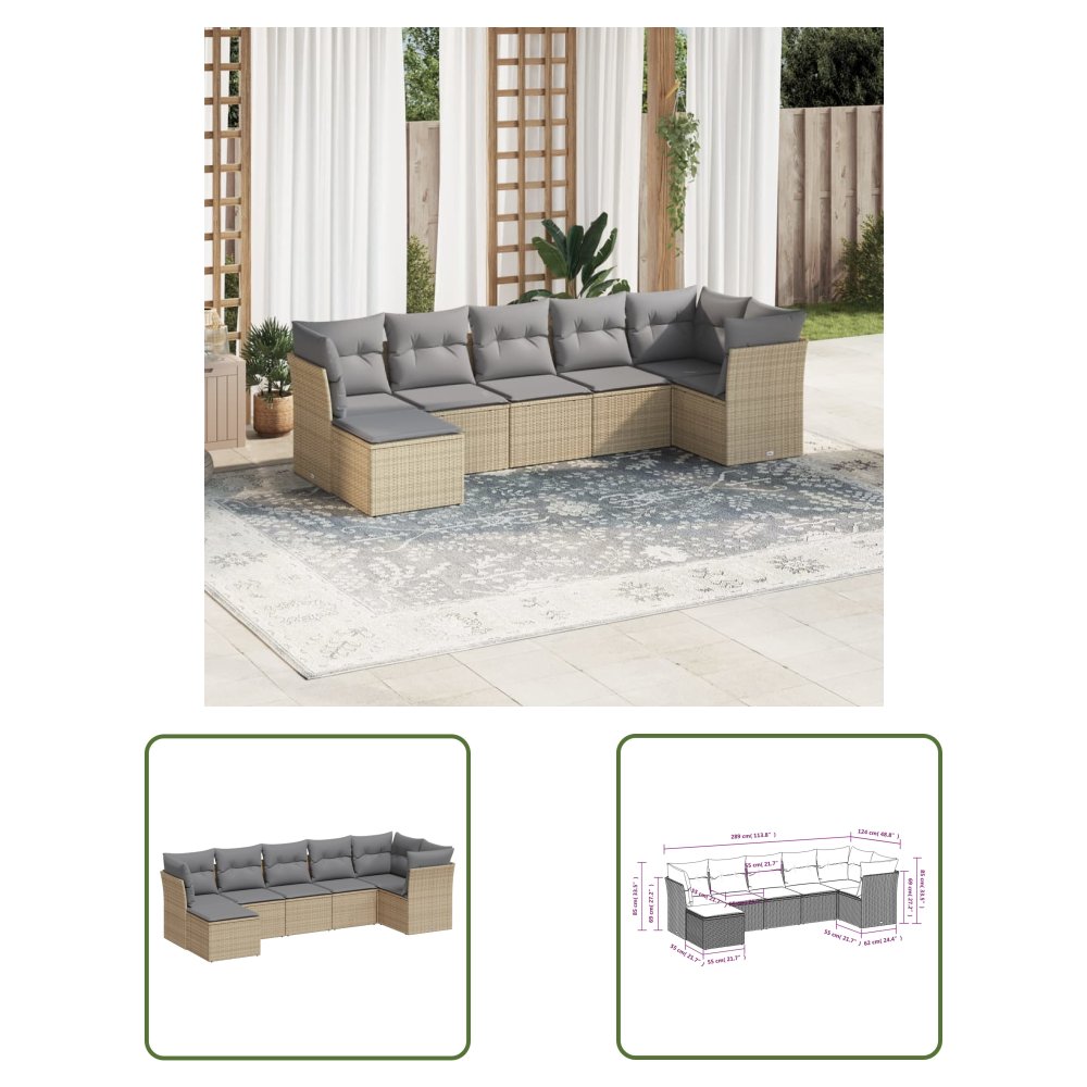 The Living Store 7-cz. zestaw wypoczynkowy do ogrodu - z poduszkami - beżowy - Sofa Ogrodowa