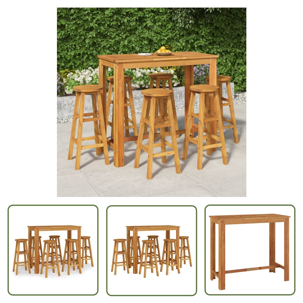 The Living Store 7-cz. zestaw ogrodowych mebli barowych - lite drewno akacjowe - Zestaw Mebli Barowych