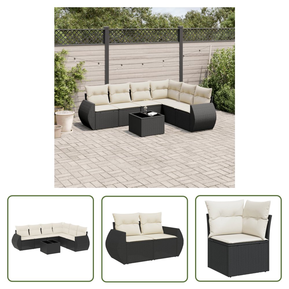 The Living Store 7-cz. zestaw wypoczynkowy do ogrodu - z poduszkami - czarny - Sofa Ogrodowa