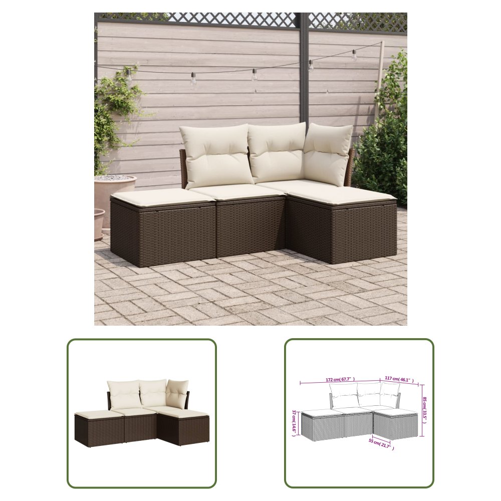 The Living Store 4-cz zestaw wypoczynkowy do ogrodu - poduszki - brązowy rattan PE - Sofa Ogrodowa
