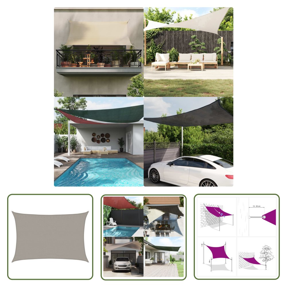 The Living Store Żagiel przeciwsłoneczny - 160 g/m² - jasnoszary - 3 -5x4 -5 m - HDPE - Żagiel Przeciwsłoneczny