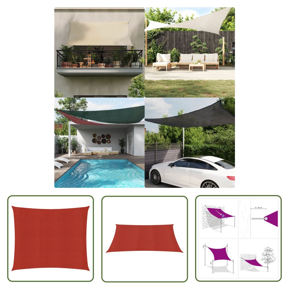 The Living Store Żagiel przeciwsłoneczny - 160 g/m² - czerwony - 5x5 m - HDPE - Żagiel Ogrodowy
