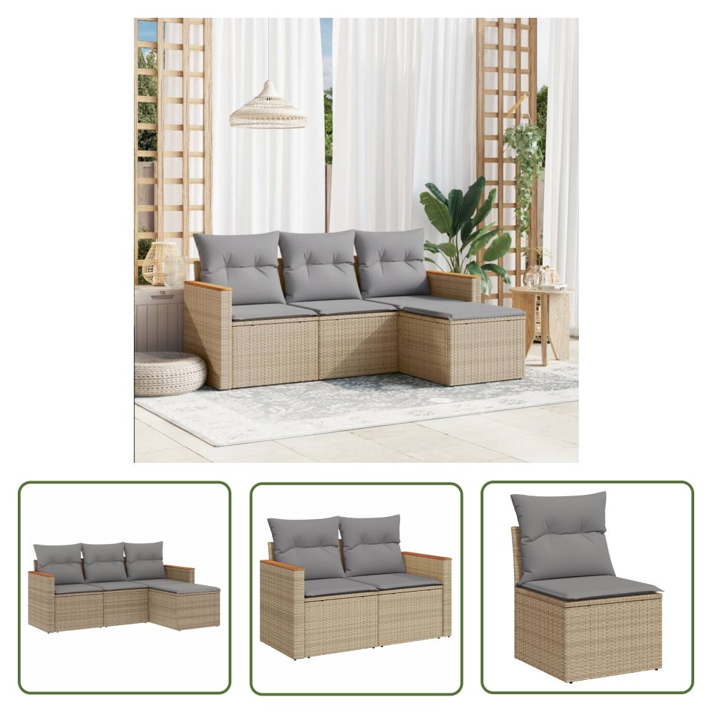 The Living Store 4-cz. zestaw mebli ogrodowych z poduszkami - mieszany beż - Sofa Ogrodowa