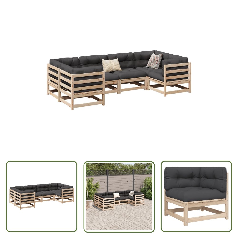 The Living Store 6-cz. - ogrodowy zestaw wypoczynkowy z poduszkami - sosnowy - Zestaw Wypoczynkowy Do Ogrodu