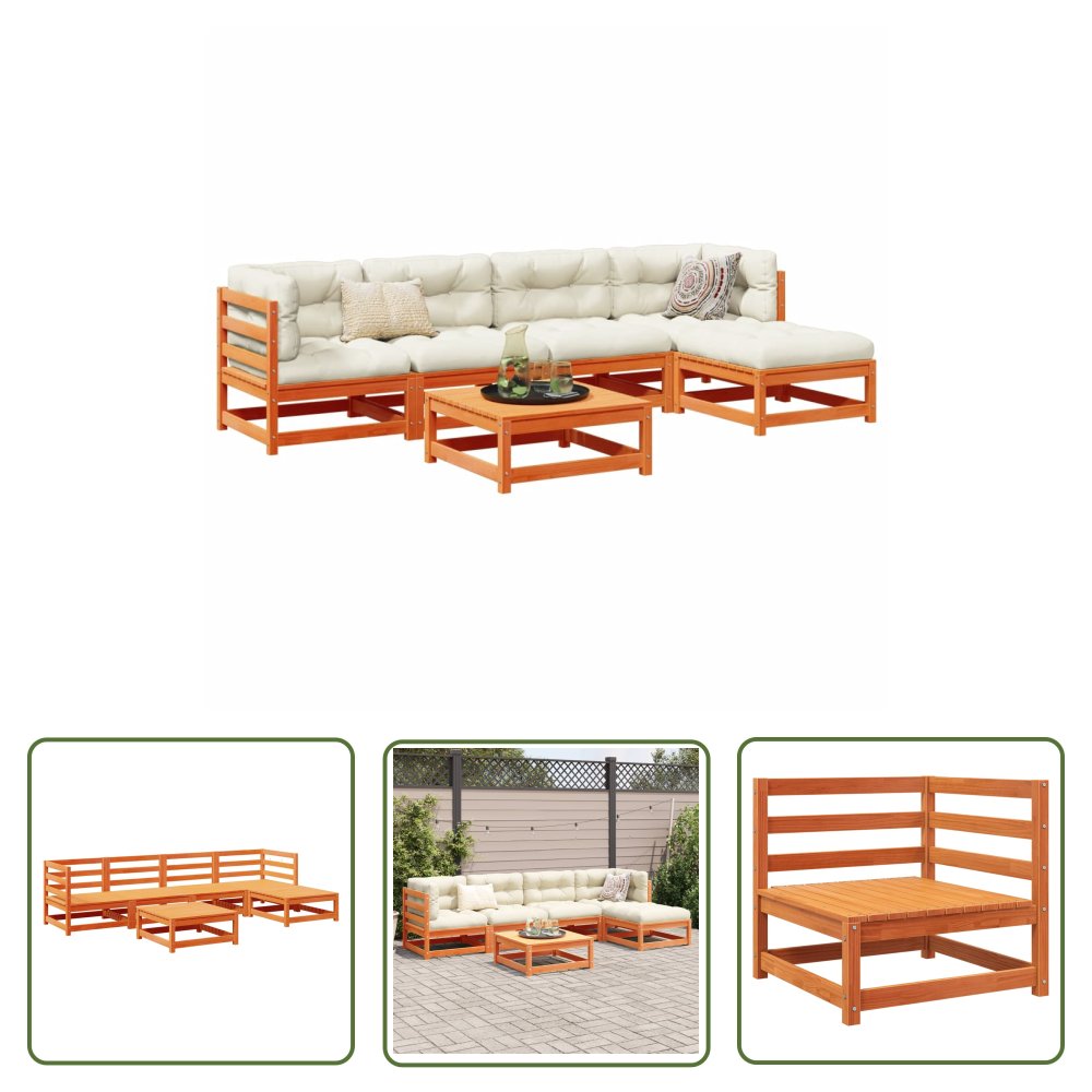 The Living Store 6-cz. zestaw mebli ogrodowych - woskowy brąz - drewno sosnowe - Zestaw Wypoczynkowy Do Ogrodu