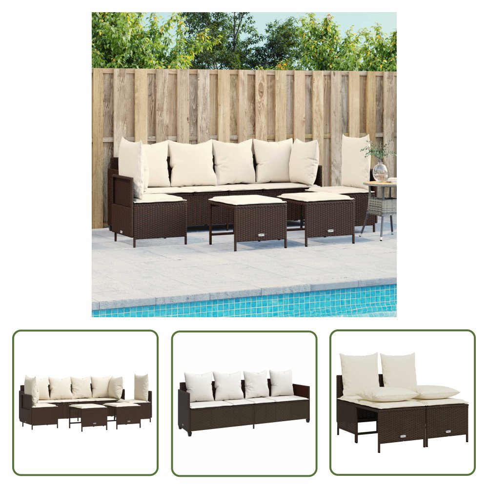 The Living Store 5-cz. zestaw mebli ogrodowych z poduszkami - brązowy - polirattan - Sofa Ogrodowa
