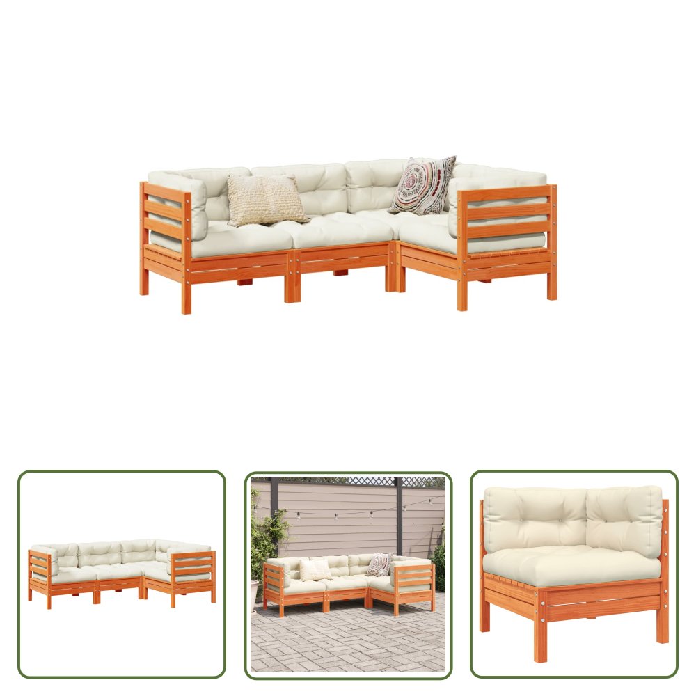 The Living Store 4-cz. zestaw wypoczynkowy do ogrodu - z poduszkami - woskowy brąz - Zestaw Wypoczynkowy Do Ogrodu