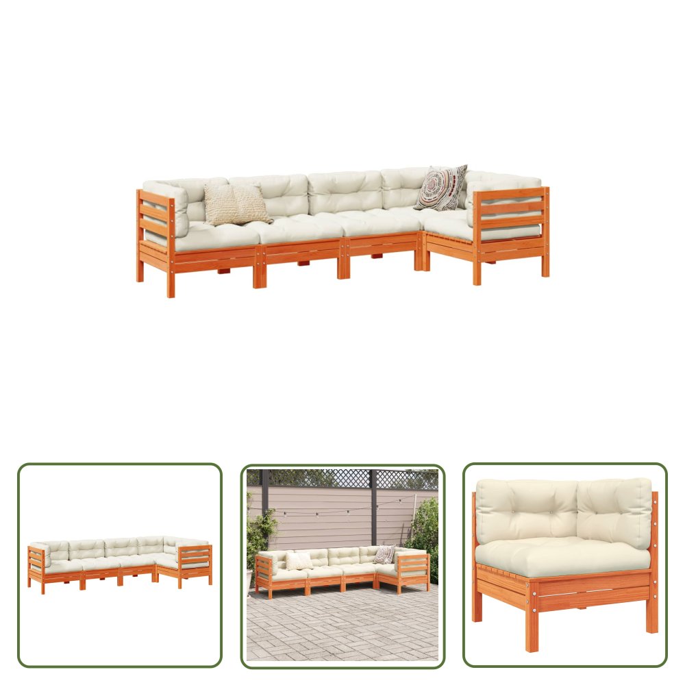 The Living Store 5-cz. zestaw mebli ogrodowych z poduszkami - woskowy brąz - sosna - Zestaw Wypoczynkowy Do Ogrodu