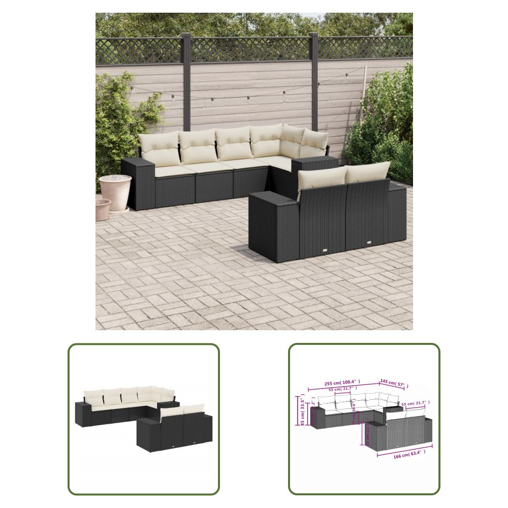 The Living Store 7-cz. zestaw wypoczynkowy do ogrodu - z poduszkami - czarny - Sofa Ogrodowa