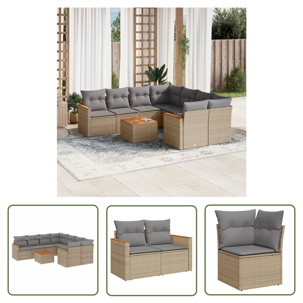 The Living Store 9-cz. zestaw mebli ogrodowych z poduszkami - mieszany beż - Sofa Ogrodowa