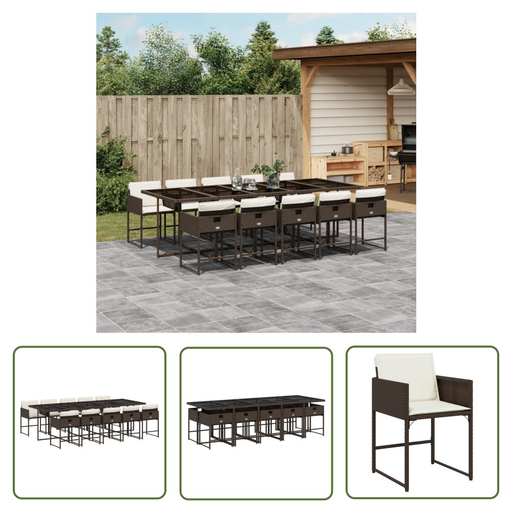 The Living Store 11-cz. zestaw mebli ogrodowych - poduszki - brązowy - rattan PE - Meble Ogrodowe