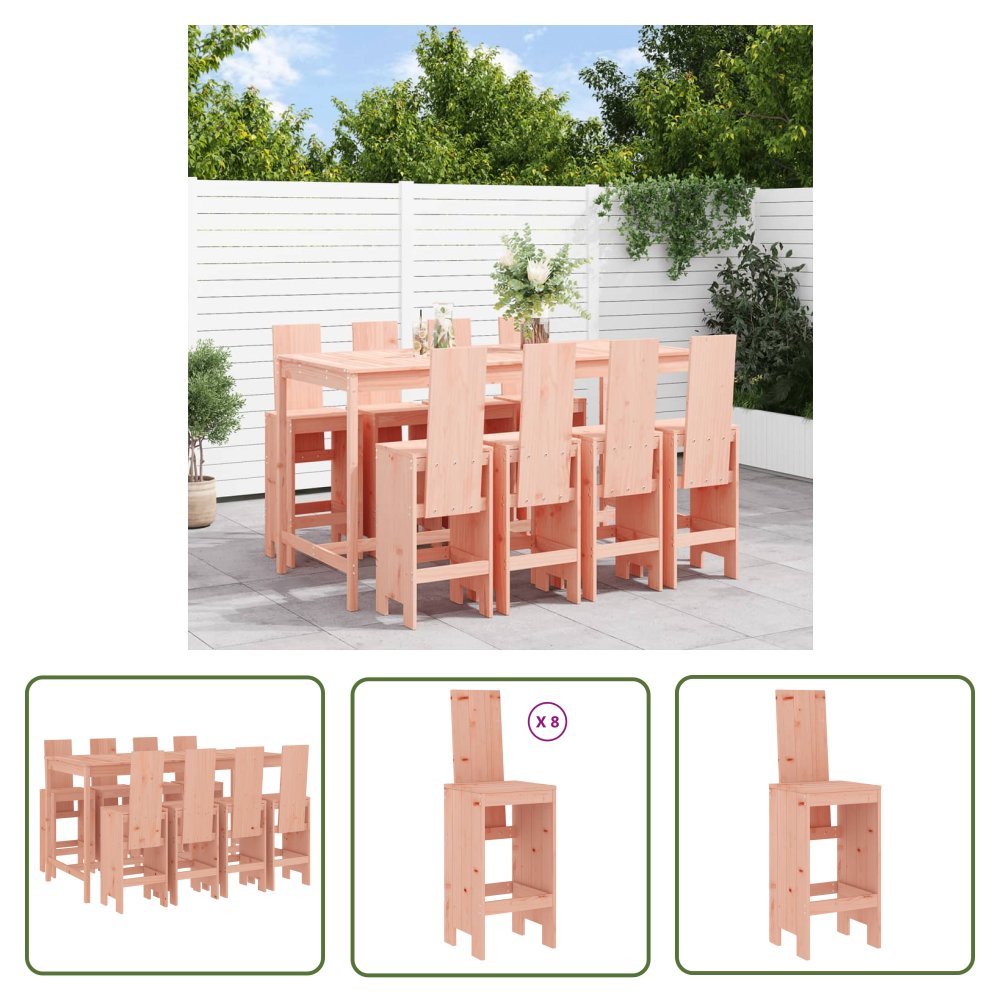 The Living Store 9-cz. zestaw mebli barowych do ogrodu - lite drewno daglezjowe - Meble Ogrodowe