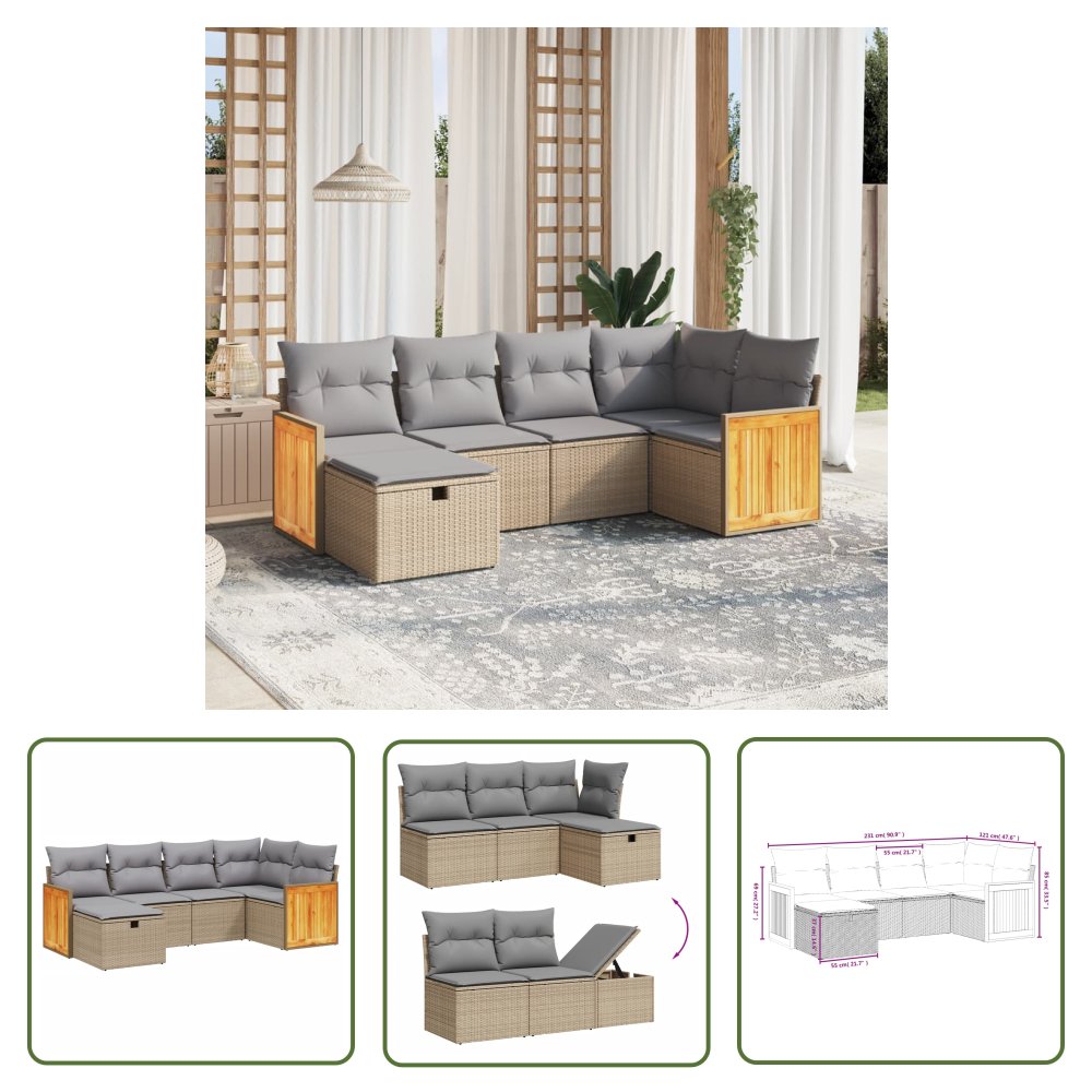 The Living Store 6-cz. zestaw mebli ogrodowych z poduszkami - mieszany beż - Sofa Ogrodowa