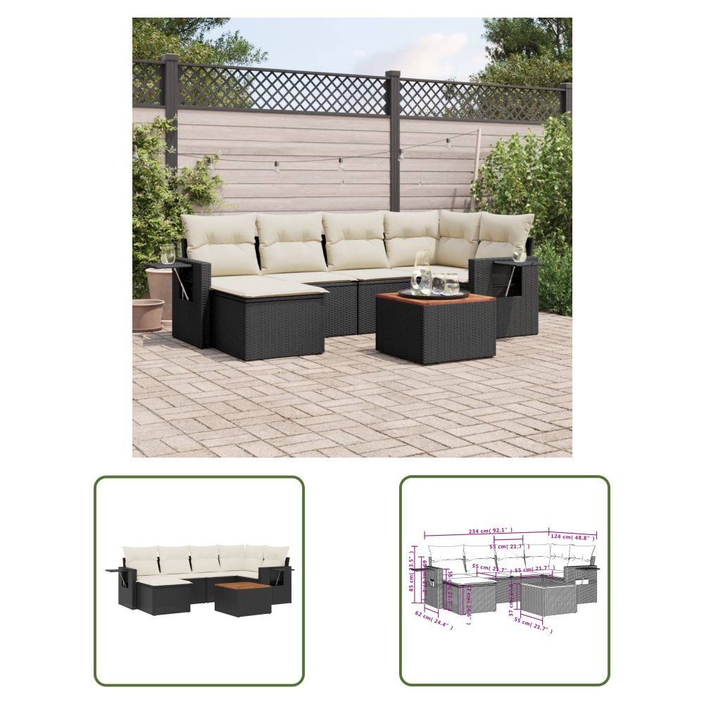 The Living Store 7-cz. zestaw wypoczynkowy do ogrodu - z poduszkami - czarny - Sofa Ogrodowa