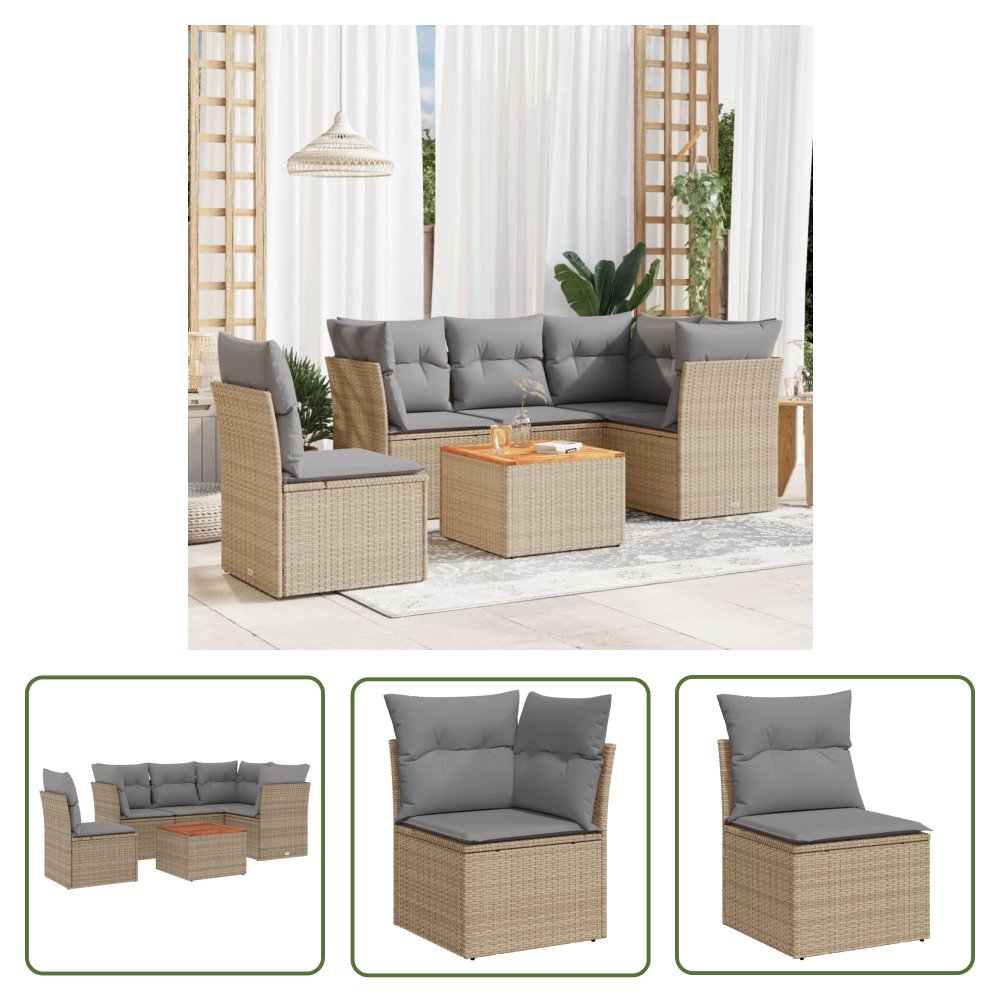 The Living Store 6-cz. zestaw mebli ogrodowych z poduszkami - mieszany beż - Sofa Ogrodowa