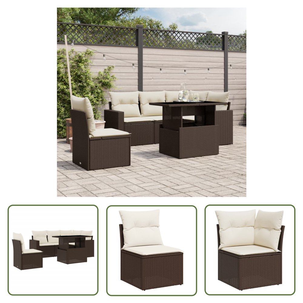The Living Store 6-cz. zestaw wypoczynkowy do ogrodu - z poduszkami - brązowy - Sofa Ogrodowa