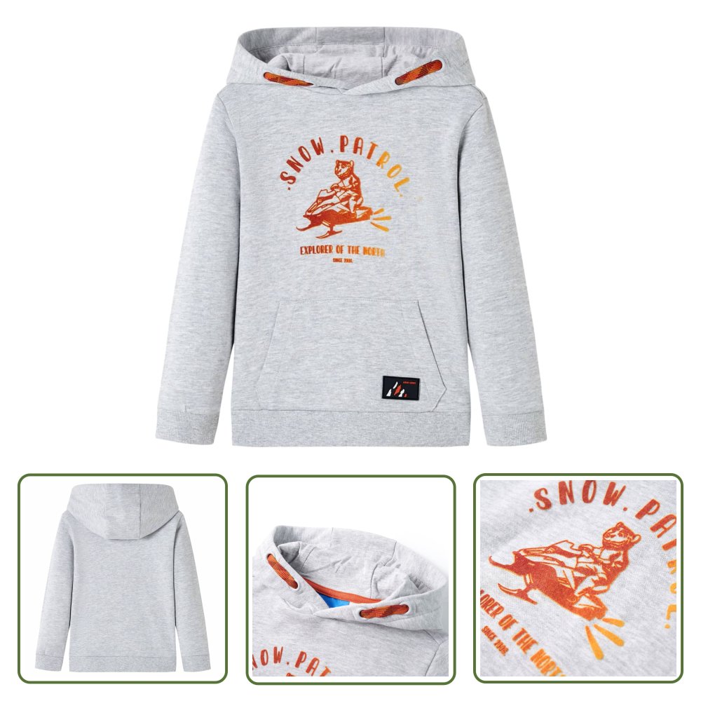 Bluza dziecięca z kapturem - szary melanż i pomarańcz - 128 - Bluza Dziewczęca