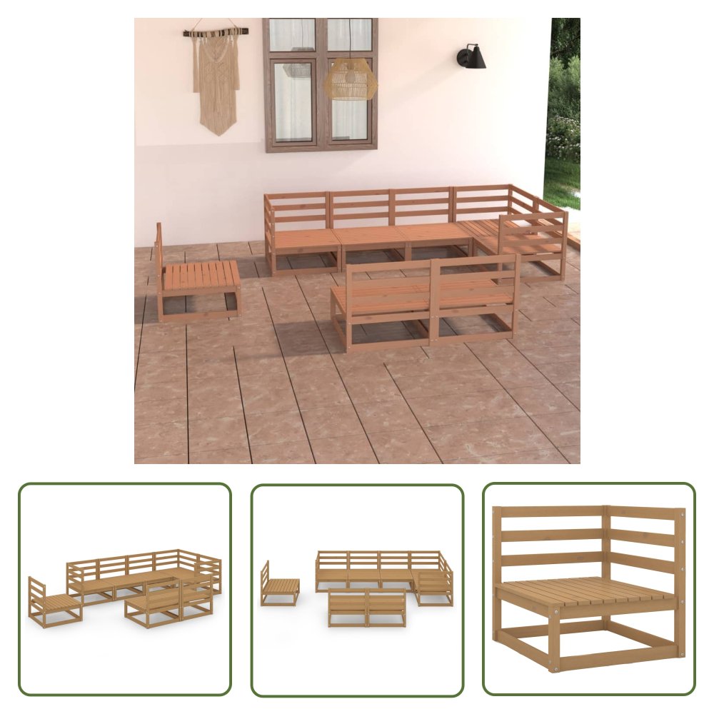 The Living Store 8-cz. zestaw wypoczynkowy do ogrodu - miodowy brąz - sosnowy - Zestaw Mebli Ogrodowych