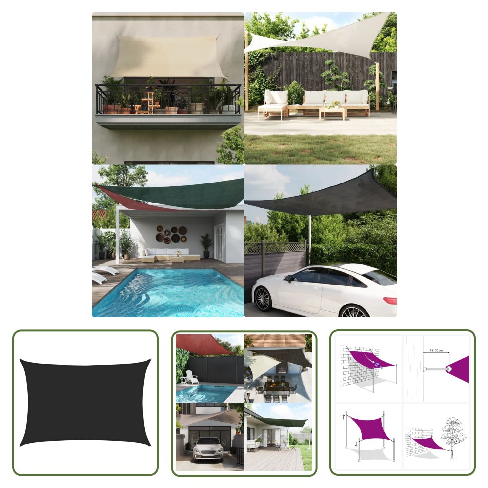 The Living Store Żagiel przeciwsłoneczny - 160 g/m² - czarny - 4x5 m - HDPE - Żagiel Ogrodowy