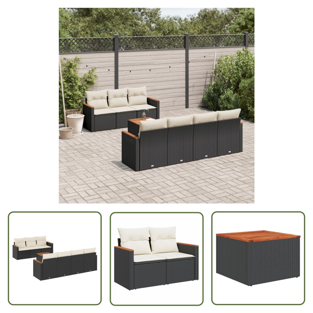 The Living Store 8-cz. zestaw wypoczynkowy do ogrodu - z poduszkami - czarny - Sofa Ogrodowa