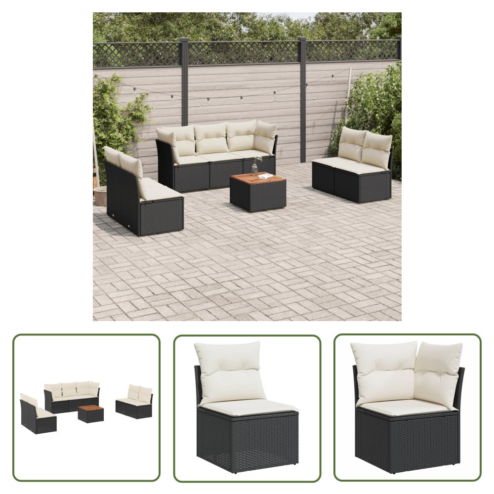 The Living Store 8-cz. zestaw wypoczynkowy do ogrodu - z poduszkami - czarny - Sofa Ogrodowa