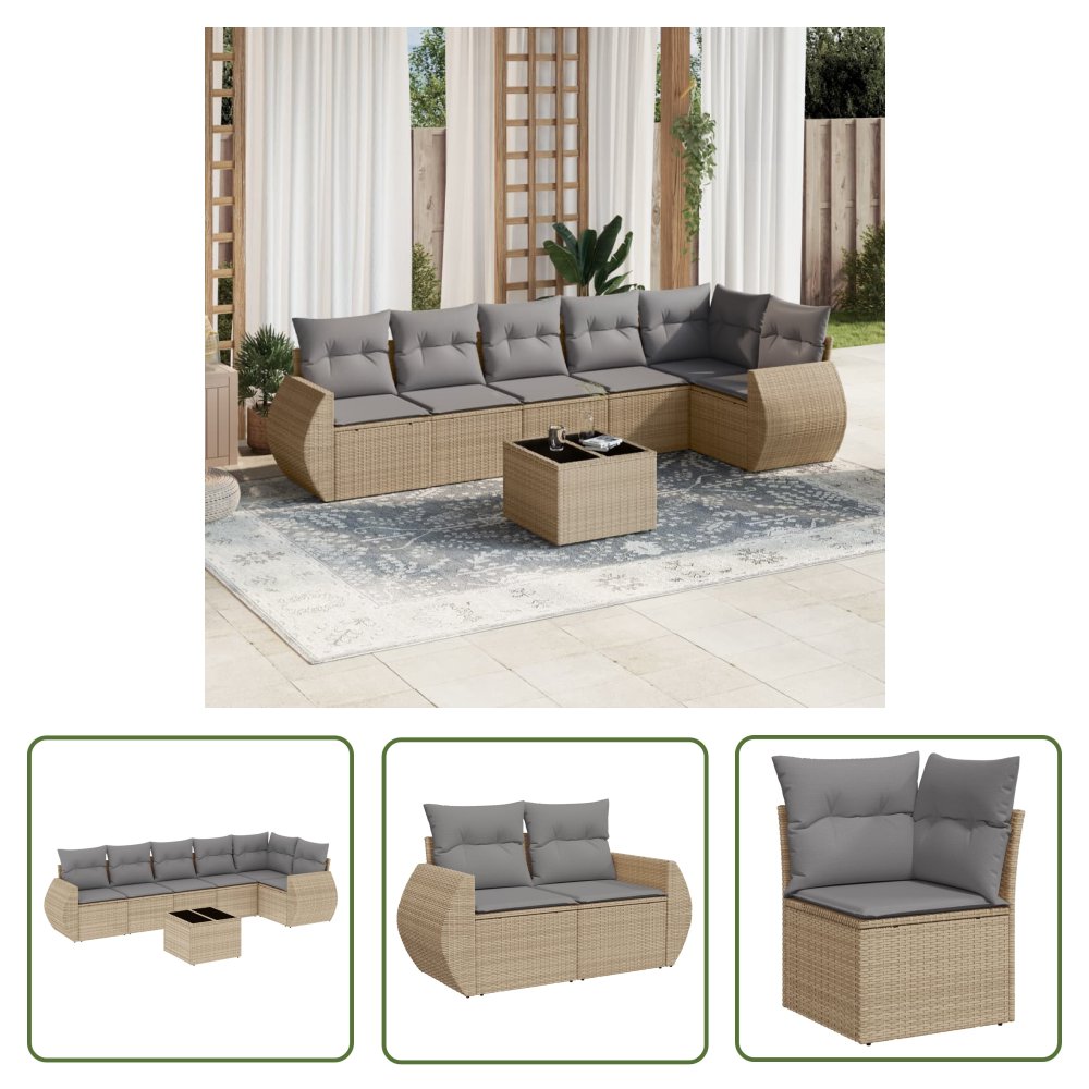 The Living Store 7-cz. zestaw wypoczynkowy do ogrodu - z poduszkami - beżowy - Sofa Ogrodowa