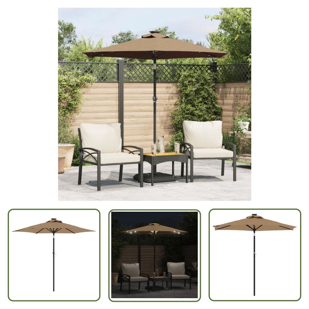 The Living Store Parasol ogrodowy LED - stalowy słupek - taupe - 225x225x212 cm - Parasol Ogrodowy