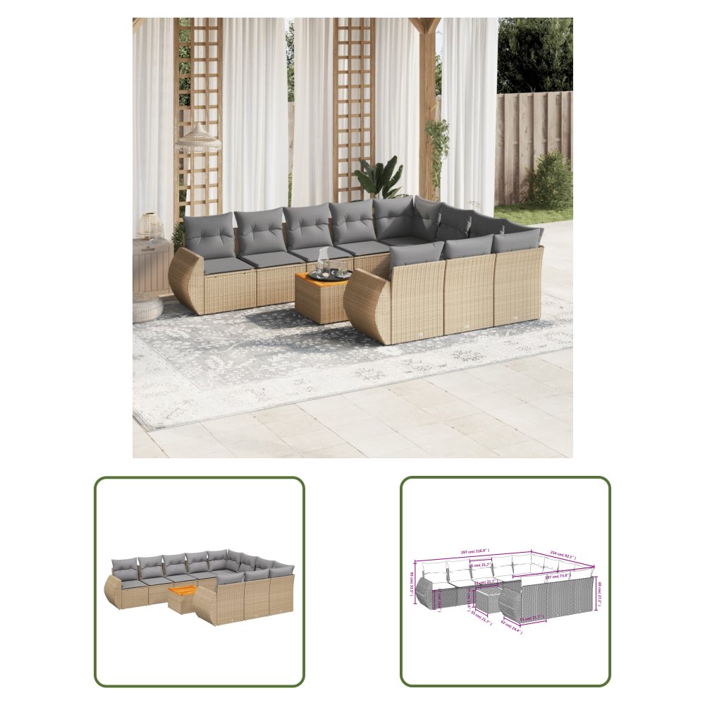The Living Store 11-cz. zestaw mebli ogrodowych z poduszkami - beżowy - polirattan - Sofa Ogrodowa