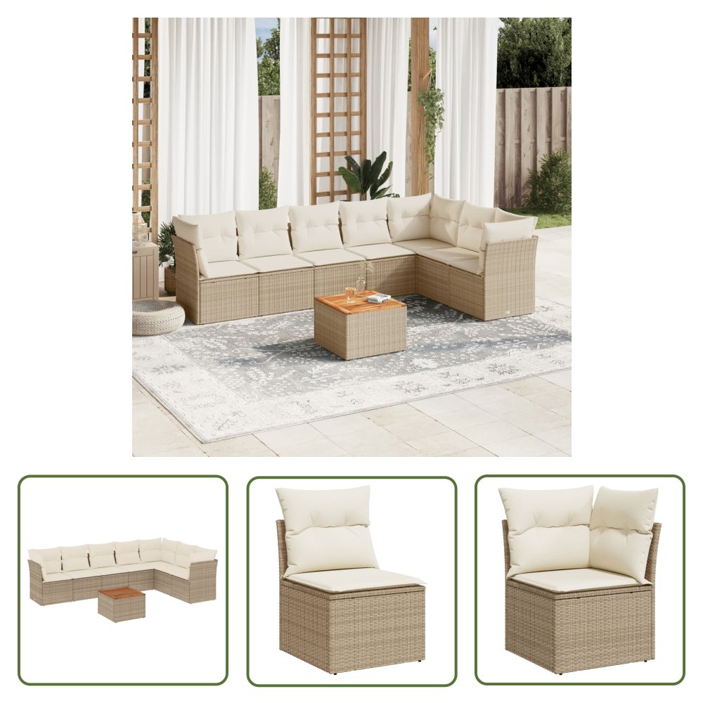 The Living Store 8-cz. zestaw mebli ogrodowych z poduszkami - beżowy - polirattan - Sofa Ogrodowa
