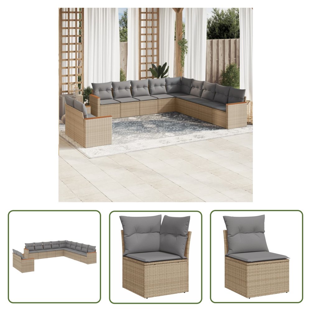 The Living Store 11-cz. zestaw mebli ogrodowych z poduszkami - mieszany beż - Sofa Ogrodowa