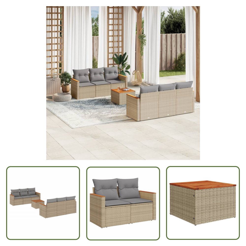 The Living Store 7-cz. zestaw mebli ogrodowych z poduszkami - mieszany beż - Sofa Ogrodowa
