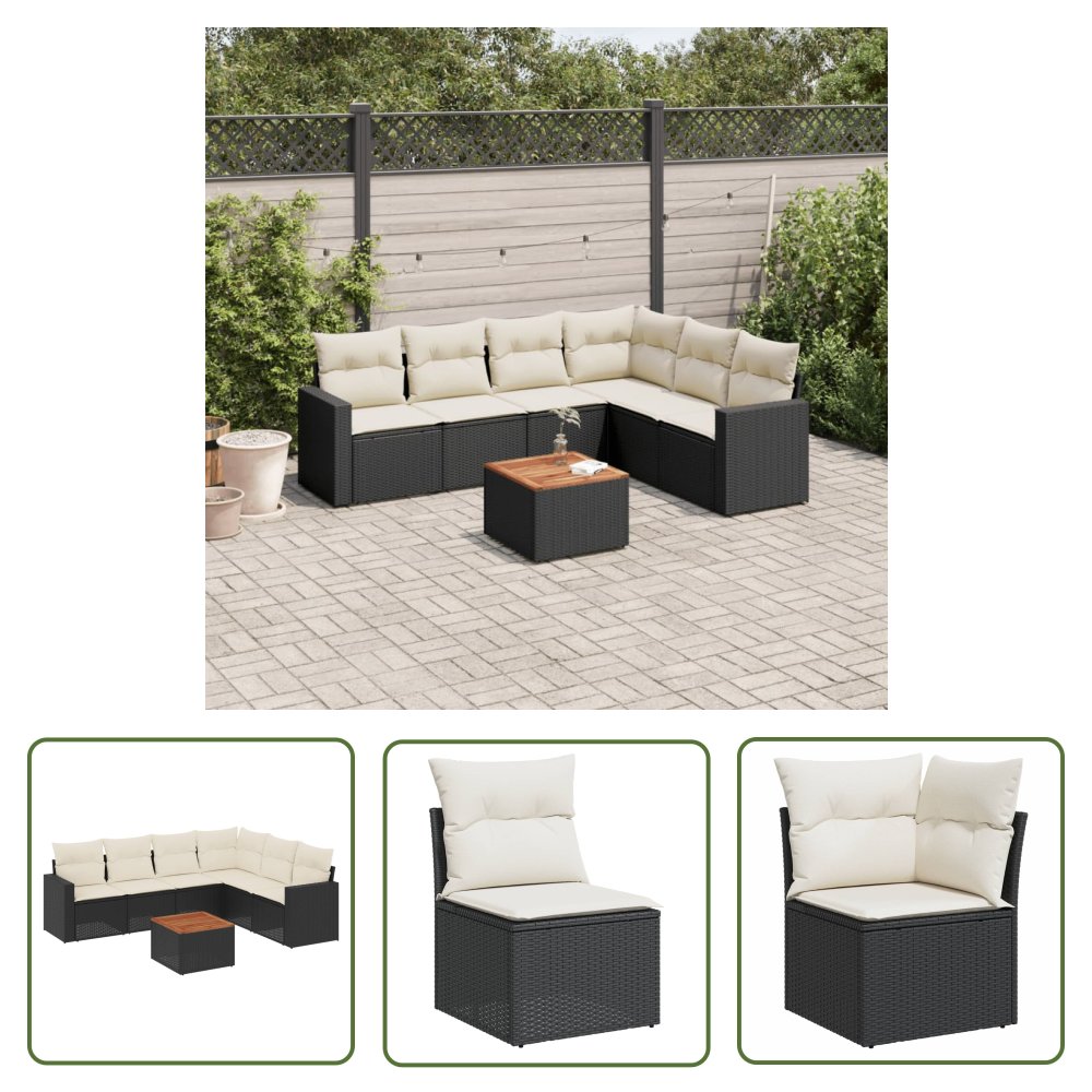 The Living Store 7-cz. zestaw wypoczynkowy do ogrodu - z poduszkami - czarny - Sofa Ogrodowa