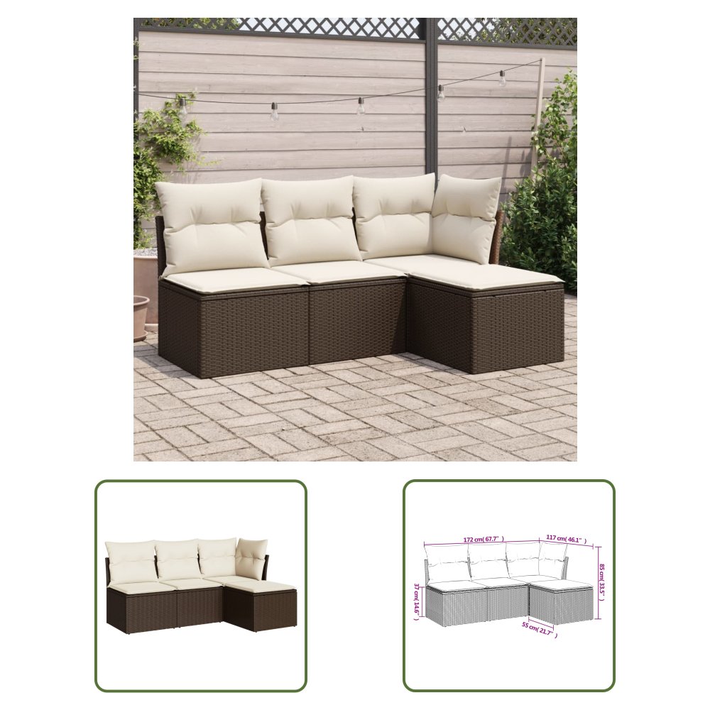 The Living Store 4-cz zestaw wypoczynkowy do ogrodu - poduszki - brązowy rattan PE - Sofa Ogrodowa