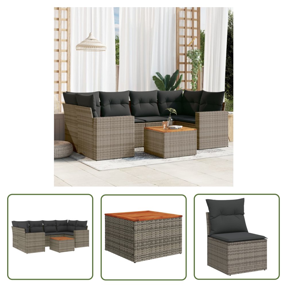 The Living Store 7-cz. zestaw wypoczynkowy do ogrodu - z poduszkami - szary - Sofa Ogrodowa