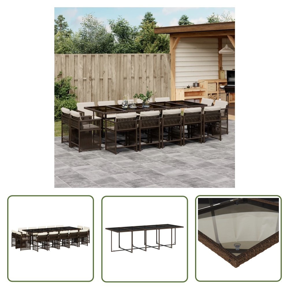 The Living Store 15-cz. zestaw mebli ogrodowych z poduszkami - brązowy - rattan PE - Meble Ogrodowe