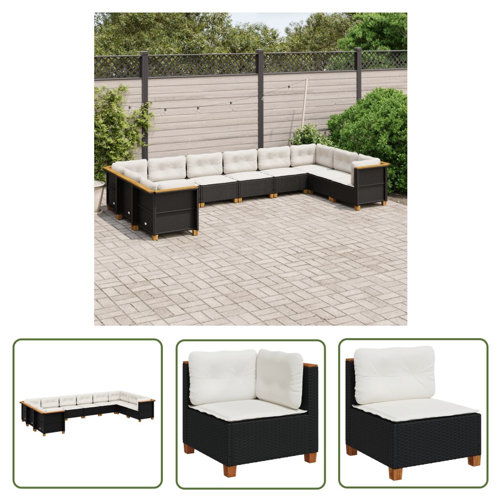 The Living Store 10-cz. zestaw wypoczynkowy do ogrodu - z poduszkami - czarny - Sofa Ogrodowa