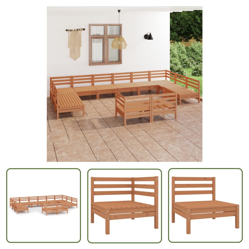 The Living Store 12-cz. zestaw mebli ogrodowych - miodowy brąz - drewno sosnowe - Zestaw Mebli Ogrodowych