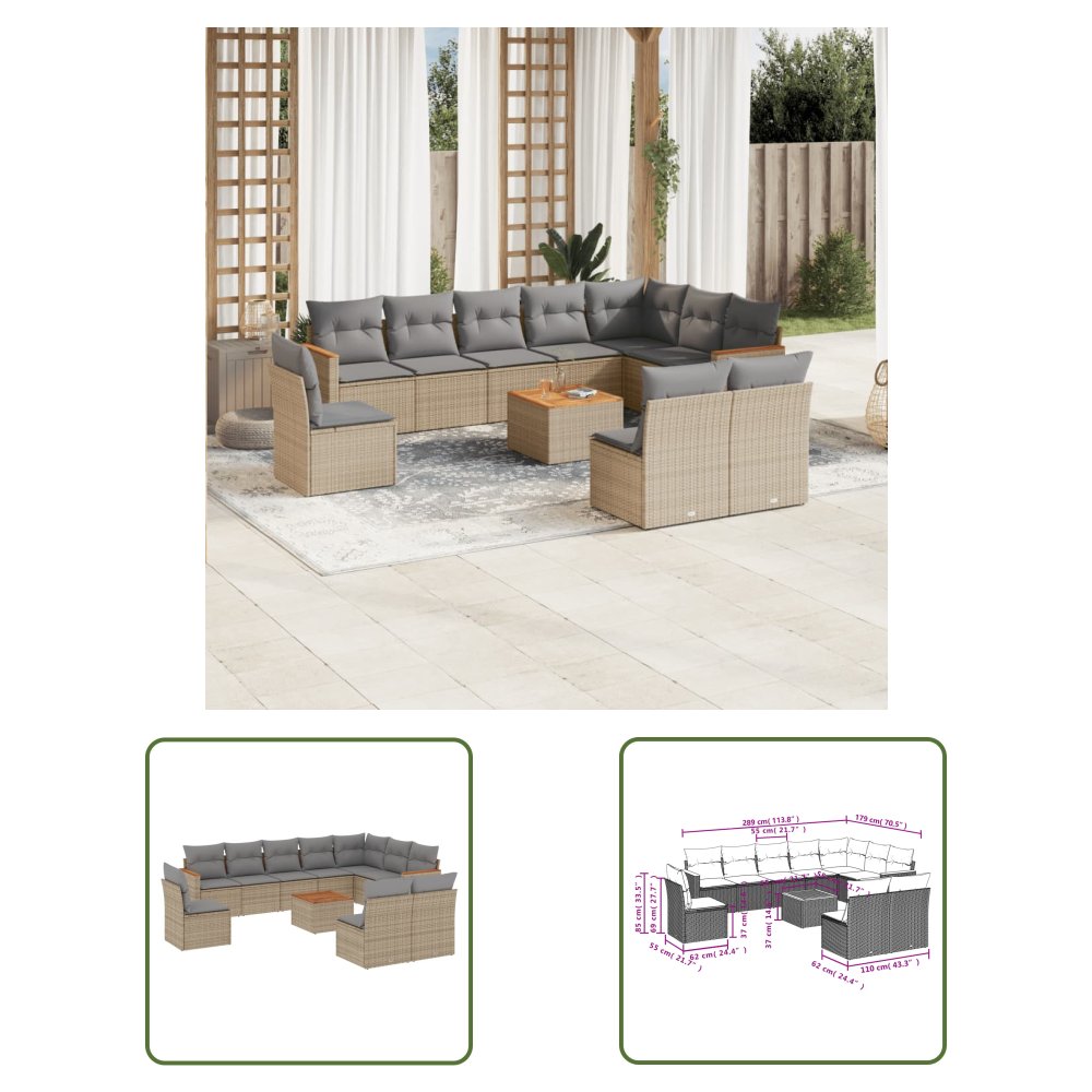The Living Store 11-cz. zestaw mebli ogrodowych z poduszkami - beżowy - polirattan - Sofa Ogrodowa