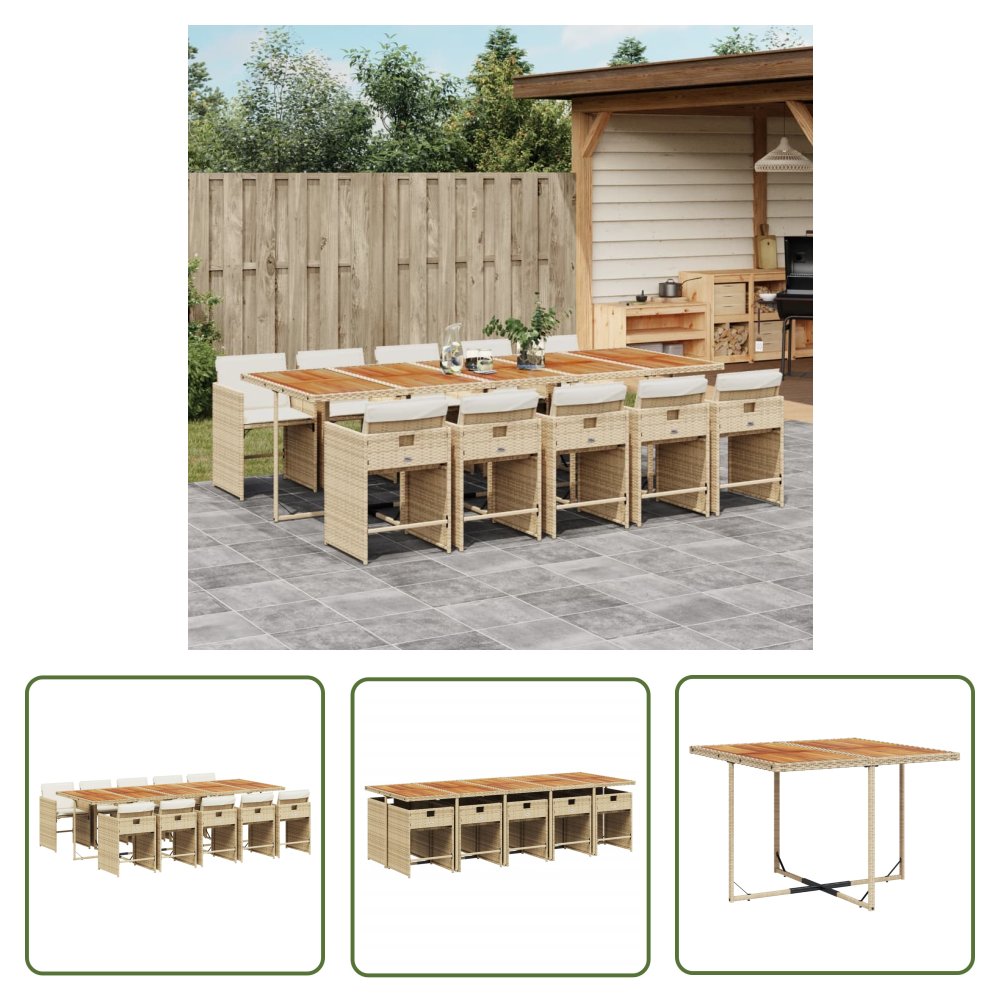 The Living Store 11-cz. zestaw mebli ogrodowych z poduszkami - beżowy - polirattan - Meble Ogrodowe
