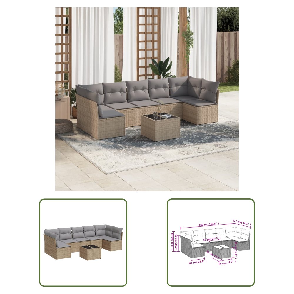 The Living Store 8-cz. zestaw mebli ogrodowych z poduszkami - beżowy - polirattan - Sofa Ogrodowa