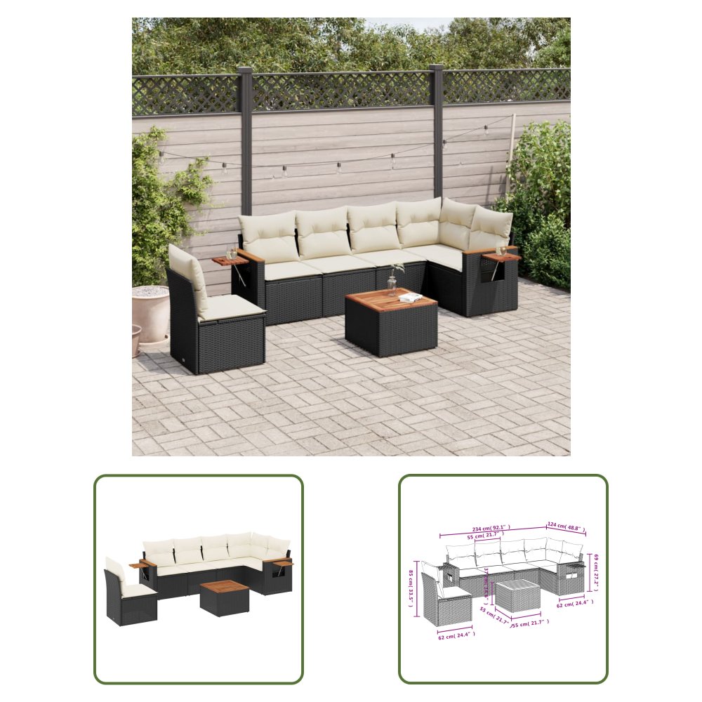The Living Store 7-cz. zestaw wypoczynkowy do ogrodu - z poduszkami - czarny - Sofa Ogrodowa