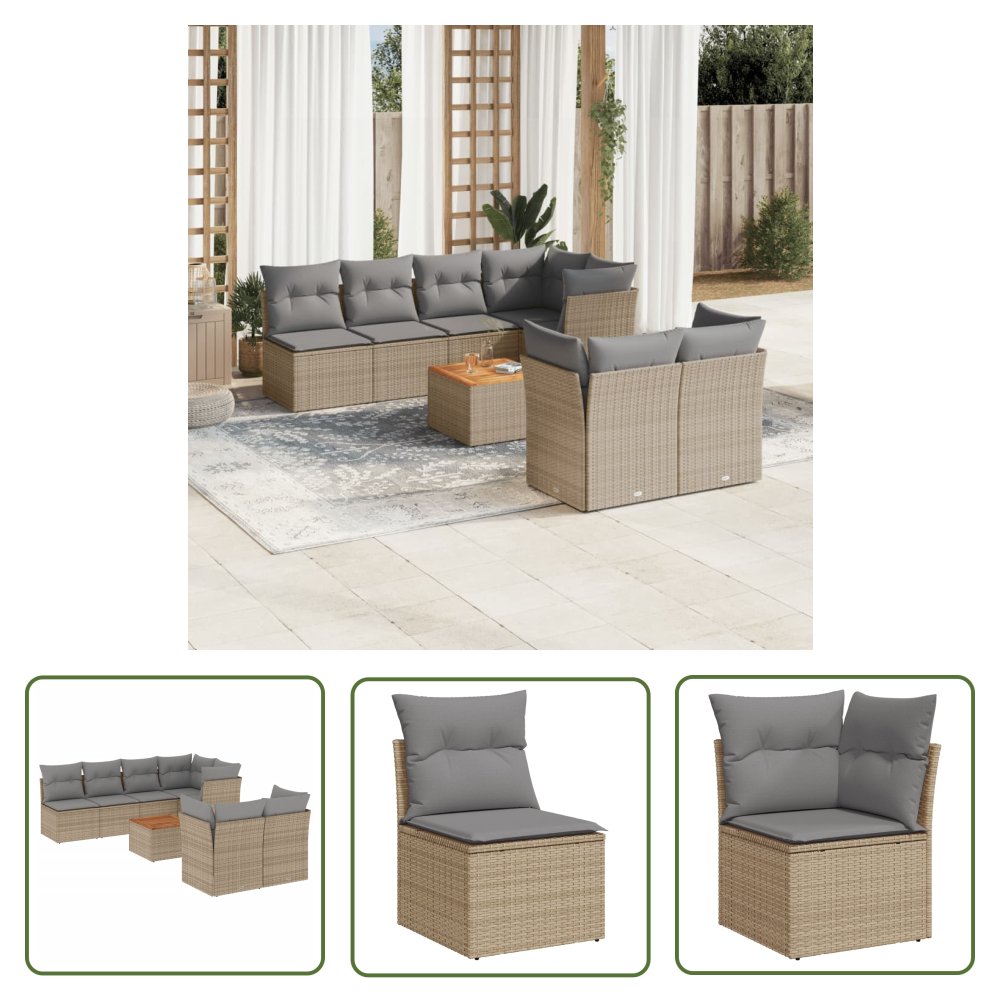 The Living Store 8-cz. zestaw mebli ogrodowych z poduszkami - mieszany beż - Sofa Ogrodowa
